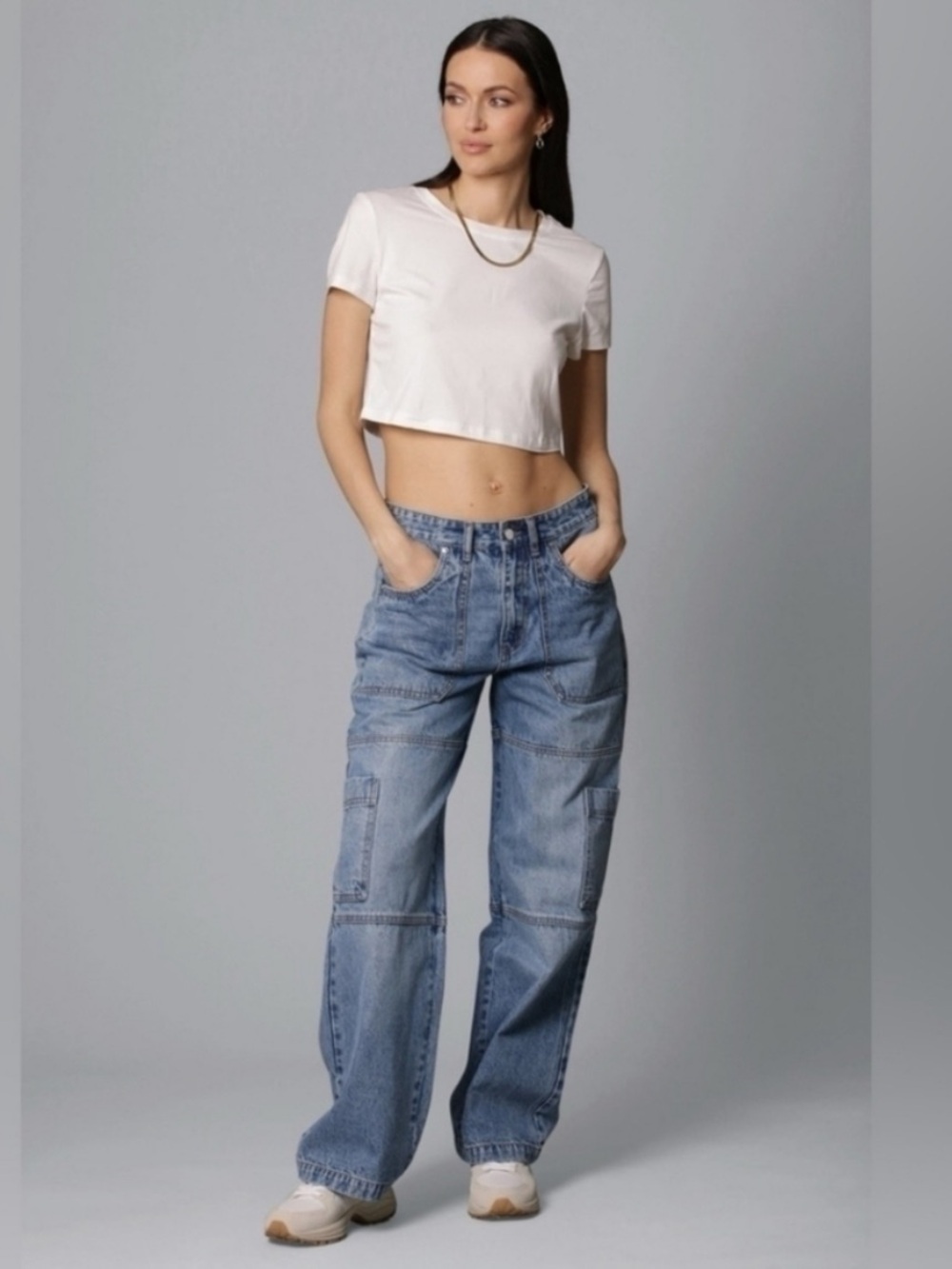 Avec les Filles Cargo Jeans 28 Wide Leg Pants Distressed